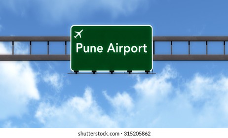 Pune India Airport Highway Road Sign 3D Illustration