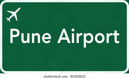 Pune India Airport Highway Sign 2D Illustration