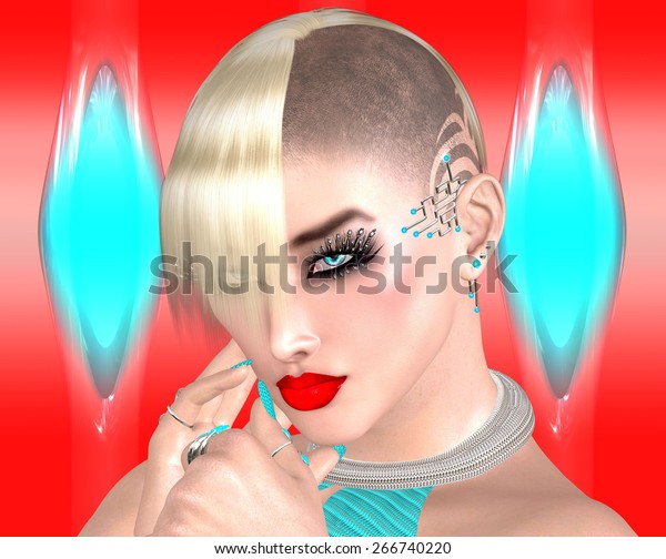Punk Girl Mohawk Hairstyle On Colorful Stockillustration