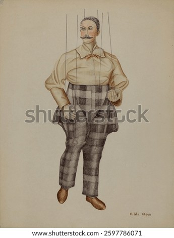 Puppet - "Simon Legree" (c 1939) by Hilda Olson. Vintage art illustration. Old hand drawn illustration, vintage artwork.