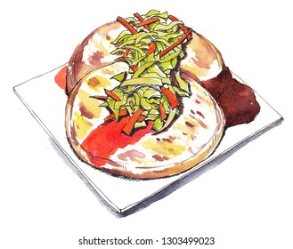 Pupusa Watercolor Illustration