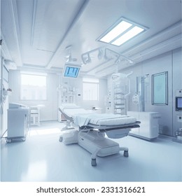 Pure white modern futuristic operating room 3d mock up render design - Powered by Shutterstock