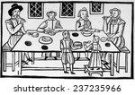 Puritan family meal, 17th century woodcut.