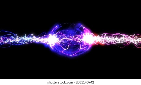 Purple Abstract Lightning On Black Background. Lightning Clash