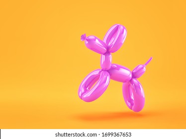 Purple balloon dog on orange background. 3D rendering