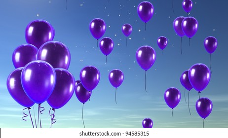 Purple Balloons Flying To The Sky