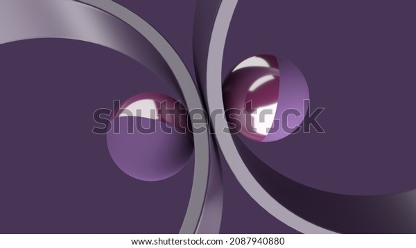 Purple balls and circles. Purple background. Abstract illustration, 3d render.