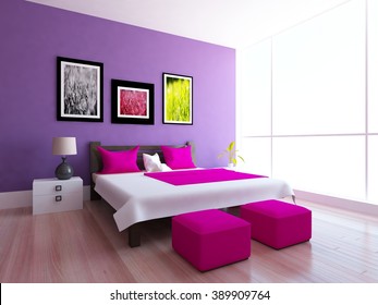 Purple Bedroom. 3d Concept
