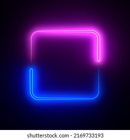 purple and blue neon elements on black background. 3D illustration rendering