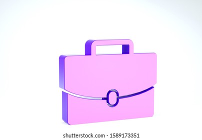 Purple Briefcase Icon Isolated On White Background. Business Case Sign. Business Portfolio. 3d Illustration 3D Render