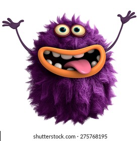 Purple Cartoon Hairy Monster 3d