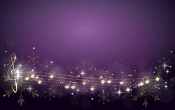 Purple Christmas Background Decorated With Golden Music Notes