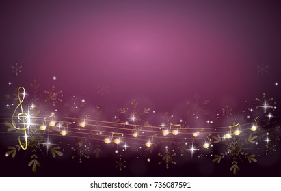 Purple Christmas Background Decorated With Golden Music Notes