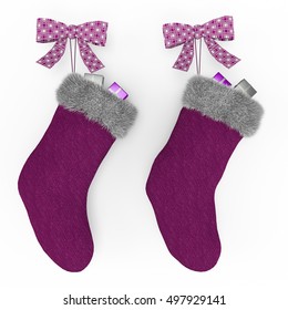 purple christmas stockings on the mantel isolated on white background 3d rendering illustration - Purple Christmas Stockings purple christmas stockings on the mantel isolated on white background 3d rendering illustration - Purple Christmas Stockings