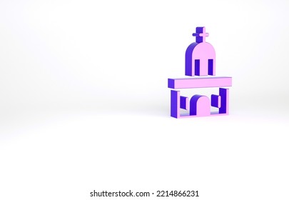 Purple Church Building Icon Isolated On White Background. Christian Church. Religion Of Church. Minimalism Concept. 3d Illustration 3D Render.