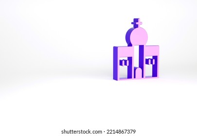 Purple Church Building Icon Isolated On White Background. Christian Church. Religion Of Church. Minimalism Concept. 3d Illustration 3D Render.