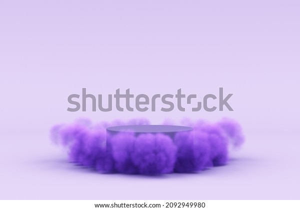 Purple cloud smog float fog vapour stand\
podium product display air theme sky night fume smoke light feather\
violet pedestal place fashion and cosmetic skincare or beauty\
products. 3D\
Illustration.
