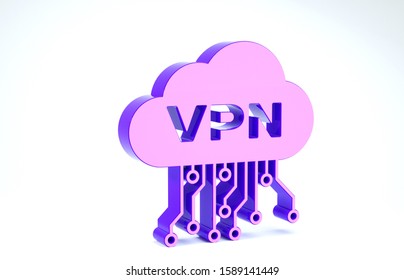 Purple Cloud VPN interface icon isolated on white background. Software integration. 3d illustration 3D render