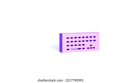 Purple Computer Keyboard Icon Isolated On White Background. PC Component Sign. Minimalism Concept. 3d Illustration 3D Render.