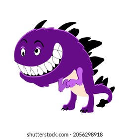 Purple Cute Monster Smiling Isolated On White Background. Character Scary Alien, Cartoon Halloween Goblin Illustration