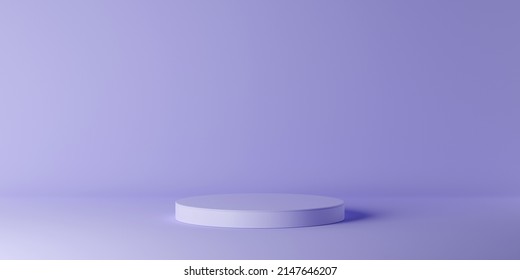 Purple Cylinder Empty Podium Mockup. Abstract Minimal Design Studio Scene. Realistic 3d Render Background.