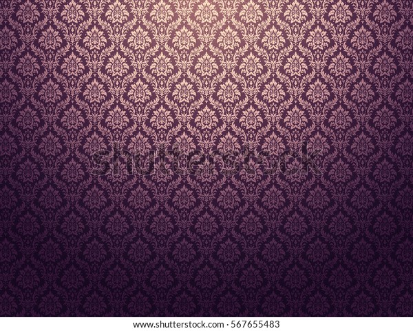 金色の花柄の紫のダマスクの壁紙 のイラスト素材