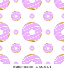 Purple Donut Seamless Pattern Large Scale Background. Doughnut Pattern with Prominent Donut Elements. Repeating Donut Pattern with Bold Scale Composition