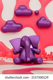 Purple Elephant Toy In Pink Room For Preschool Kids, 3d Rendering, Nobody