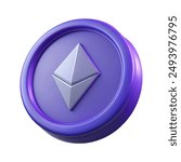 Purple ethereum 3D icon illustration, 3d rendering