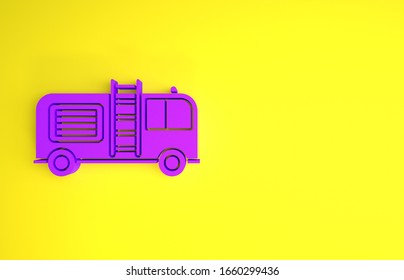 Purple Fire truck icon isolated on yellow background. Fire engine. Firefighters emergency vehicle. Minimalism concept. 3d illustration 3D render