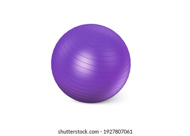 Purple fitness ball isolated on white background. Pilates training ball. Fitball 3D rendering model for gymnastics exercises. Gym ball