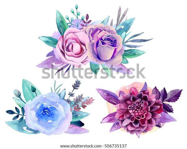 Purple Floral Bouquet Clip Art Blue Stock Illustration 506735137