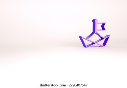 Purple Folded Paper Boat Icon Isolated On White Background. Origami Paper Ship. Minimalism Concept. 3d Illustration 3D Render.