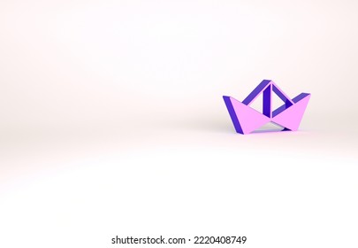 Purple Folded Paper Boat Icon Isolated On White Background. Origami Paper Ship. Minimalism Concept. 3d Illustration 3D Render.