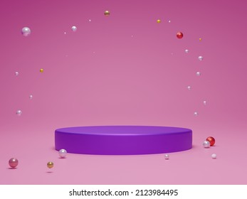 Purple Geometric Circle Background Vertical Display Simple Pedestal Mockup Display Stand Product Or Brand In Product Launch And Commercial Product Concept Pink Background 3d Rendering.