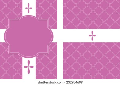 Purple Girl's Baptism/Christening/First Communion/Confirmation Invitation Template with Quatrefoil Background - Powered by Shutterstock