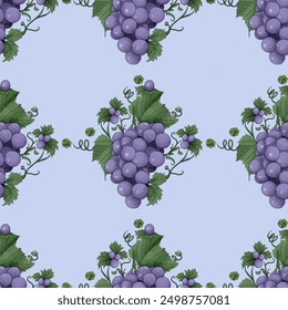 Purple Grape pattern illustration with soft blue background. Grape motif for fabric design, wrapping, wallpaper, etc - Powered by Shutterstock