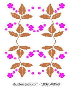 Purple Heart Shape Flowers and Brown Leaves  Patterns
