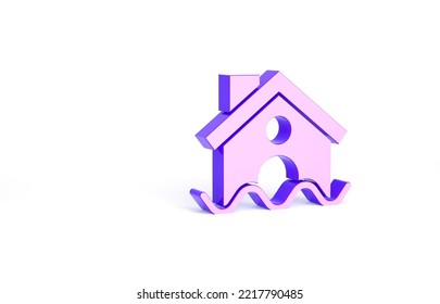 Purple House Flood Icon Isolated On White Background. Home Flooding Under Water. Insurance Concept. Security, Safety, Protection, Protect Concept. Minimalism Concept. 3d Illustration 3D Render.