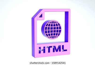 Purple HTML File Document. Download Html Button Icon Isolated On White Background. HTML File Symbol. Markup Language Symbol. 3d Illustration 3D Render