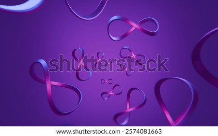 Purple infinity symbols swirling in 3D space, abstract background for website design
