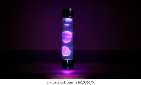 Purple Lava Lamp Glowing In Dark Room - Object 3D Illustration