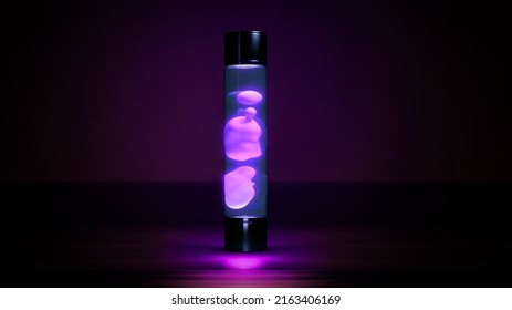 Purple Lava Lamp Glowing In Dark Room - Object 3D Illustration