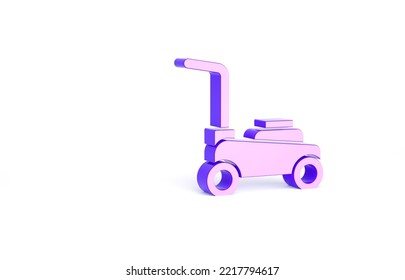 Purple Lawn Mower Icon Isolated On White Background. Lawn Mower Cutting Grass. Minimalism Concept. 3d Illustration 3D Render.