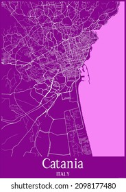 Purple Map Of Catania Italy.