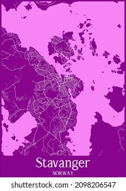 Purple Map Of Stavanger Norway.