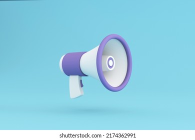 Purple Mega Phone On Blue Background. 3d Illustration