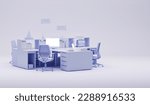 Purple monochrome minimal office table desk. Minimal idea concept for study desk and Business teamwork concept. Working with computer. 3d render

