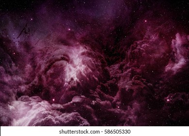 Purple Nebula And Cosmic Dust In Starry Sky