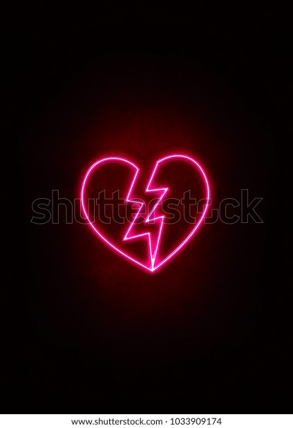 Purple Neon Broken Heart Sign Stock Illustration 1033909174